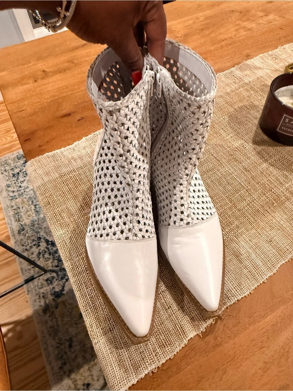 Coconuts by Matisse White Woven Leather Ankle Booties
